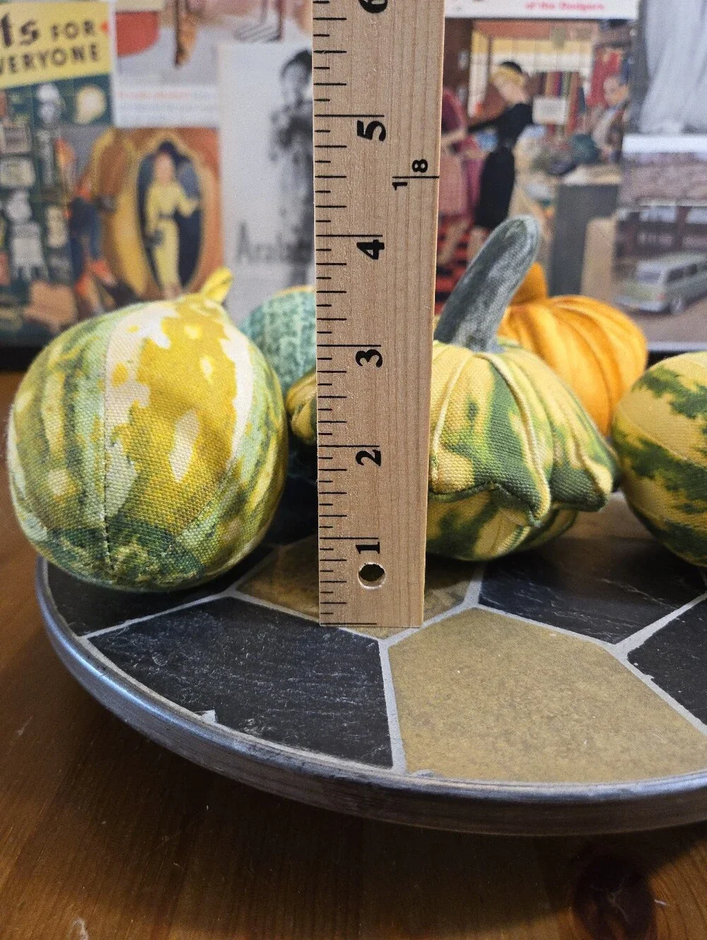 John Derian Fabric Fall Gourds - Yellow & Green Decorative Stuffed Fall Decor